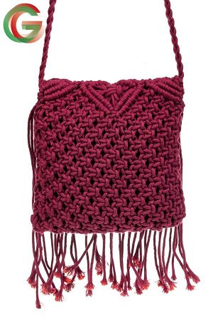 Плетеная сумка с бахромой, цвет малиновый