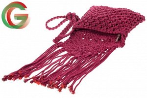 Плетеная сумка с бахромой, цвет малиновый