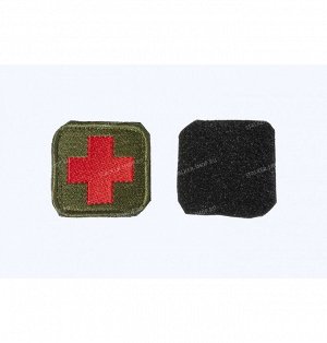 Нашивка на липучке "Медицинский крест", квадрат, фон-олива