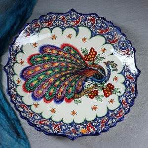 Ляган Риштанская Керамика "Жар птица", 42 см, синий, рифлённый