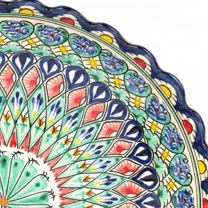 Ляган Риштанская Керамика "Цветы", 32 см, синий, рифлённый, глубокий