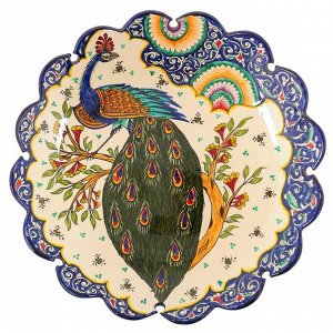 Ляган Риштанская Керамика "Жар птица", 41 см, рифлённый