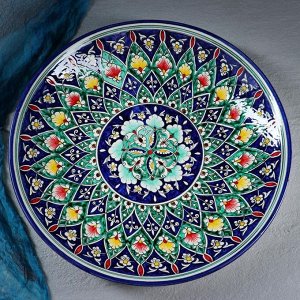 Ляган Риштанская Керамика &quot;Цветы&quot;, 41 см, синий