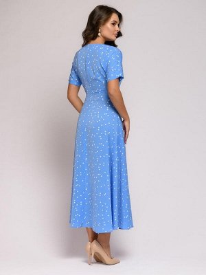 Платье голубое в горошек с короткими рукавами