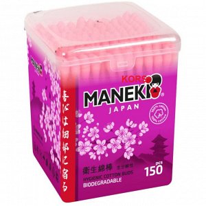 Палочки ватные гигиен. "Maneki" SAKURA, с розов. бумаж. стиком, в пласт. кор., термопленка, 150 шт./упак
