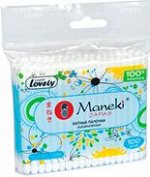 Палочки ватные гигиен. &quot;Maneki&quot; Lovely, с голубым пластиковым стиком, в zip-пакете