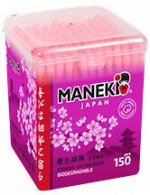 Палочки ватные гигиен. &quot;MANEKI&quot; (серия Sakura) с розовым бум. стиком, в пласт. коробке, 150 шт./уп.