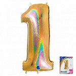 Фольга шар Цифра 40&quot;/100 см золото голография
