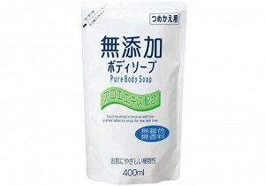 Натуральное бездобавочное жидкое мыло для тела тела для всей семьи "No added pure body soap" (мягкая упаковка) 400 мл / 20
