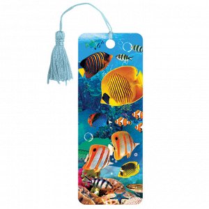 Закладка для книг 3D BRAUBERG, объемная, "Экзотические рыбки", с декоративным шнурком-завязкой, 125779