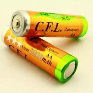 Аккумуляторные батарейки C.F.L - 1.2v - 3800mAh (AA) (пальчиковые -  2шт). (3800MAH)