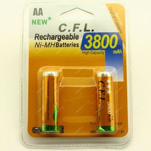 Аккумуляторные батарейки C.F.L - 1.2v - 3800mAh (AA) (пальчиковые -  2шт). (3800MAH)