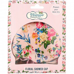 The Vintage Cosmetic Co., Shower Cap, Pink Floral Satin, 1 Count