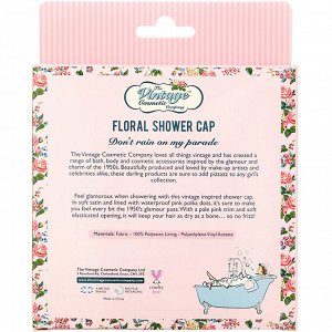 The Vintage Cosmetic Co., Shower Cap, Pink Floral Satin, 1 Count