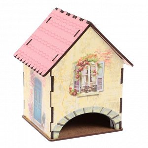 Чайный домик "Домик желтый с розовой крышей" 15х10х10 см