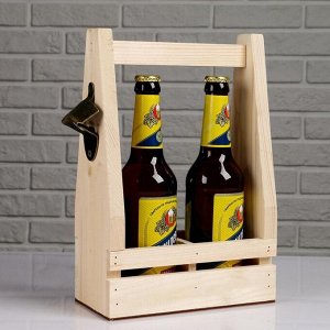 Ящик для пива 19?10?30 см  с открывашкой, под 2 бутылки, деревянный
