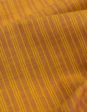 Полулен пестротканый "Желтая тройная полоска на оранжевом меланже", 1,5 м, лен-50%, хлопок-50%
