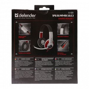 Наушники Defender Warhead G-120, игровые, полноразмерные, микрофон, 2x Jack 3.5 мм, 2 м, черно-красные