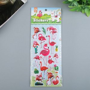 Наклейка пластик "Фламинго/Бабочки" выпуклая с золотой обводкой МИКС 28х11 см