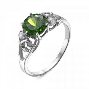 Серебряное кольцо с зеленым фианитом - 1225