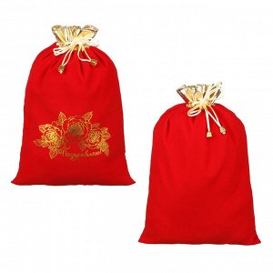 Мешок подарочный, ткань, полиэстер, 24х35 см, красный с золотом