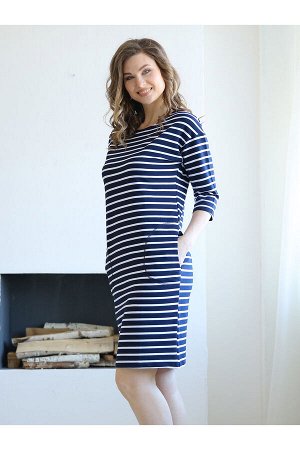 #100925 Платье т.синий/полоска