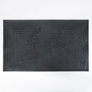 Коврик придверный резиновый «Заяц», 45?75 см, цвет чёрный