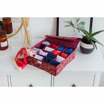 Органайзер для белья с крышкой 30?30?10 см &quot;Бордо&quot;, 16 ячеек, цвет бордовый