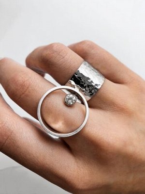 Серебряное битое широкое кольцо 14мм