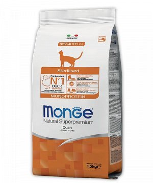 Сухой корм Monge Cat Speciality Line Monoprotein Sterilised для стерилизованных кошек, из утки 10 кг