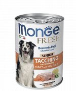 Влажный корм Monge Dog Fresh Chunks in Loaf для пожилых собак, мясной рулет из индейки с овощами, консервы 400 г