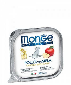 Monge Dog Monoprotein Fruits консервы для щенков паштет из курицы с яблоком 150г