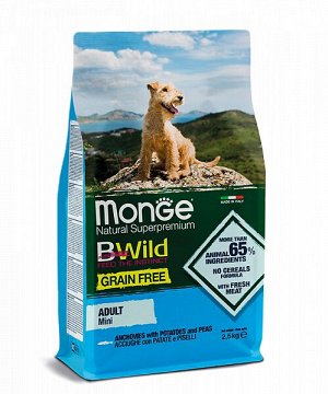 Monge Dog BWild GRAIN FREE Mini беззерновой корм из анчоуса с картофелем для взрослых собак мелких пород 2,5кг
