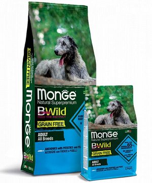 Monge Dog BWild GRAIN FREE беззерновой корм из анчоуса c картофелем для собак всех пород 2,5 кг