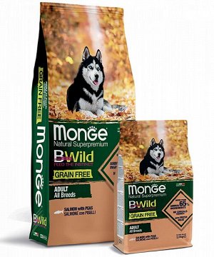 Monge Dog BWild GRAIN FREE беззерновой корм из лосося для взрослых собак всех пород 12 кг