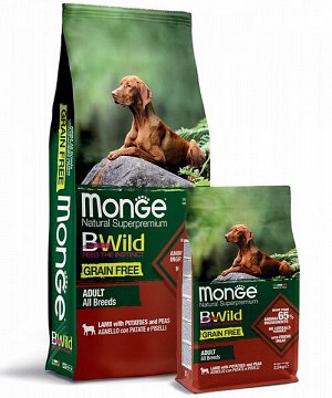 Monge Dog BWild GRAIN FREE беззерновой корм из мяса ягненка с картофелем для взрослых собак всех пород 12 кг