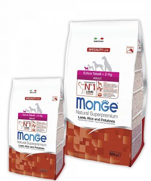 Monge Dog Speciality Extra Small корм для взрослых собак миниатюрных пород ягненок с рисом и картофелем 2,5 кг