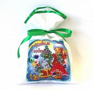 Новогодний мешок для конфет и подарков 20х30 см. Снегурка и заяц