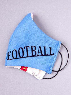 Маска двухслойная с карманом из трикотажного полотна профилактическая, футбол, голубой