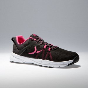 Кроссовки для фитнеса и кардиотренировок женские черно-розовые 100 W DOMYOS