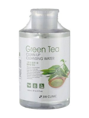 3W CLINIC Вода очищающая мицеллярная "Clean-Up Cleansing Water [Green Tea], зеленый чай, 500 мл