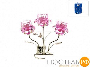 Подсвечник декоративный для 3-х свечей "Розовый цветок" 21*10*20см.  (металл, стекло) (подарочная упаковка) Код: 4210308