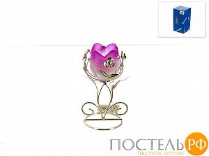 Подсвечник декоративный для 1-й свечи "Сиреневый цветок" 9*8*16см.  (металл, стекло) (подарочная упаковка) Код: 4210303