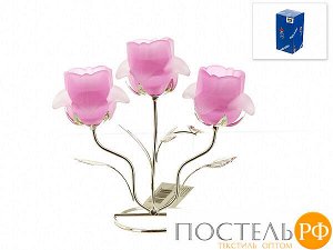 Подсвечник декоративный для 3-х свечей "Розовый цветок" 21*9*20см.  (металл, стекло) (подарочная упаковка) Код: 4210309