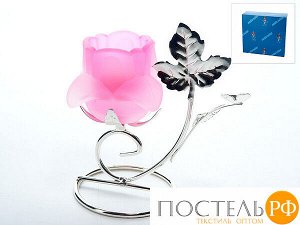 Подсвечник декоративный для 1-й свечи "Розовый цветок" 13,5*7,5*12см. (металл, стекло) (подарочная упаковка) Код: 4210218