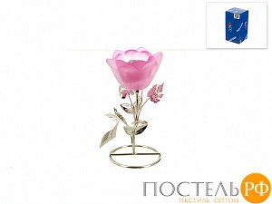 Подсвечник декоративный для 1-й свечи "Розовый цветок" 8*8*16см.  (металл, стекло) (подарочная упаковка) Код: 4210313