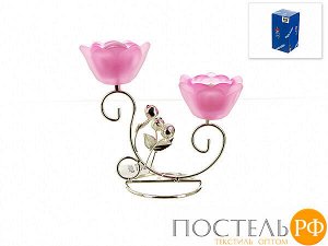 Подсвечник декоративный для 2-х свечей "Розовый цветок" 18*9*17,5см.  (металл, стекло) (подарочная упаковка) Код: 4210318