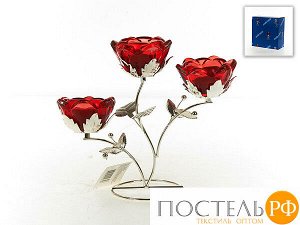 Подсвечник декоративный для 3-х свечей "Красный цветок" 24*10*21см.  (металл, стекло) (подарочная упаковка) Код: 4210322