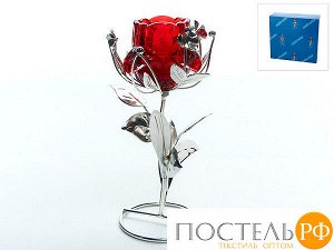 Подсвечник декоративный для 1-й свечи "Красный цветок" 11,5*10*18см. (металл, стекло) (подарочная упаковка) Код: 4210046