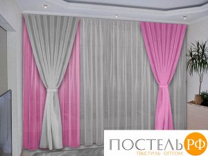 Комплект штор № 038, (270*200)х3(270*300) розовый-серый(вуаль)